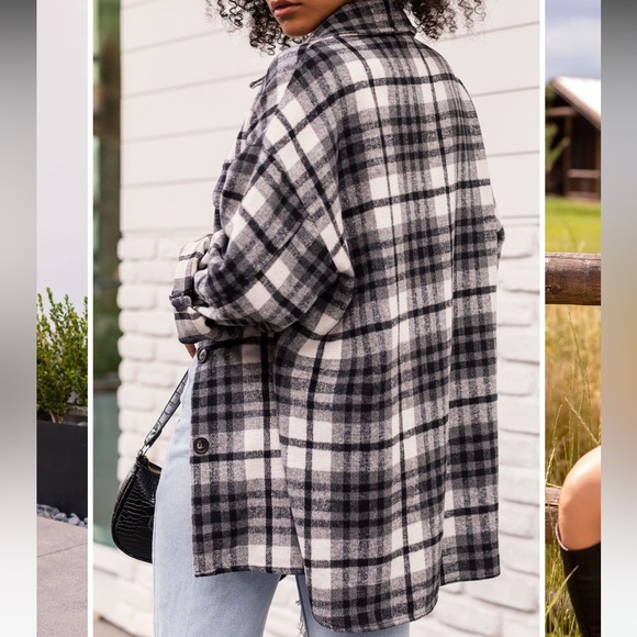 ON TIME BLACK AND WHITE PLAID SHACKET - Picture 3 of 8